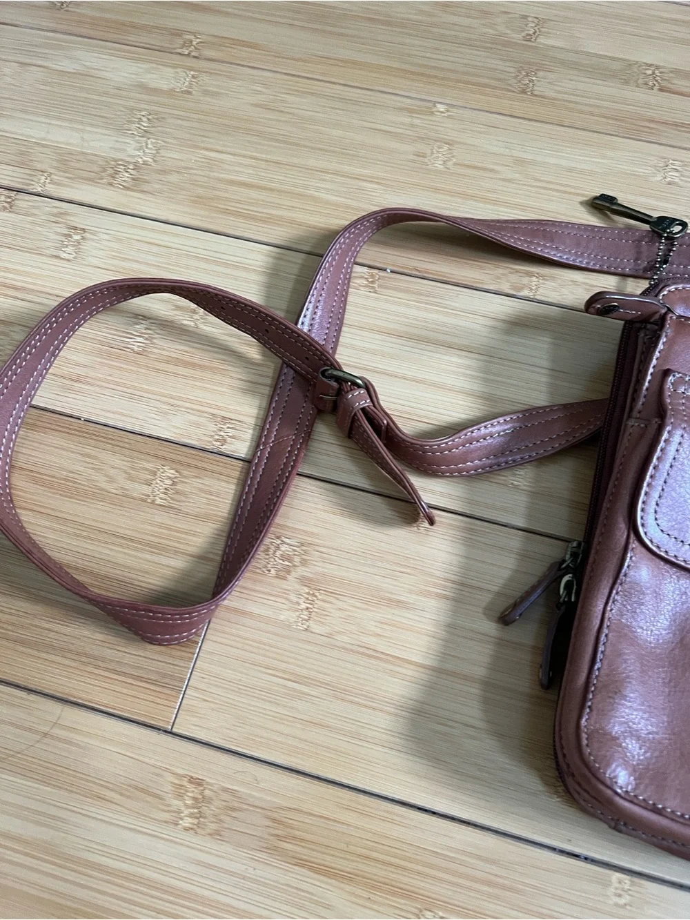Fossil Crossbody Travel Purse Brown Tan Soft Leather Bag